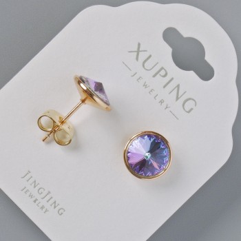 Pendientes de botón Xuping con cristales Swarovski, color violeta y azul camaleón, diámetro 10 mm, baño de oro de 18K