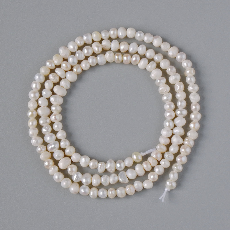 Cuentas de perlas de río, diámetro 3×2,5 mm, longitud 35 cm ±, en hilo