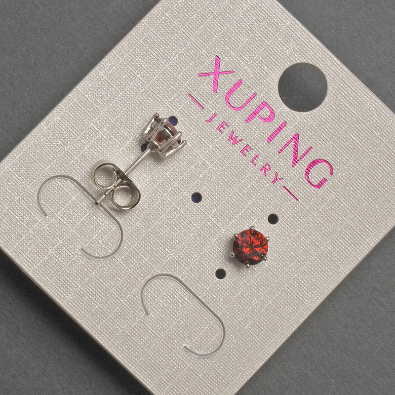 Pendientes tipo botón Xuping con cristal rojo, diámetro 5 mm ±, rodio