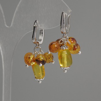 Pendientes de ámbar, bola de 6 mm de diámetro y pieza alargada pulida 14×7 mm, longitud total 35 mm ±