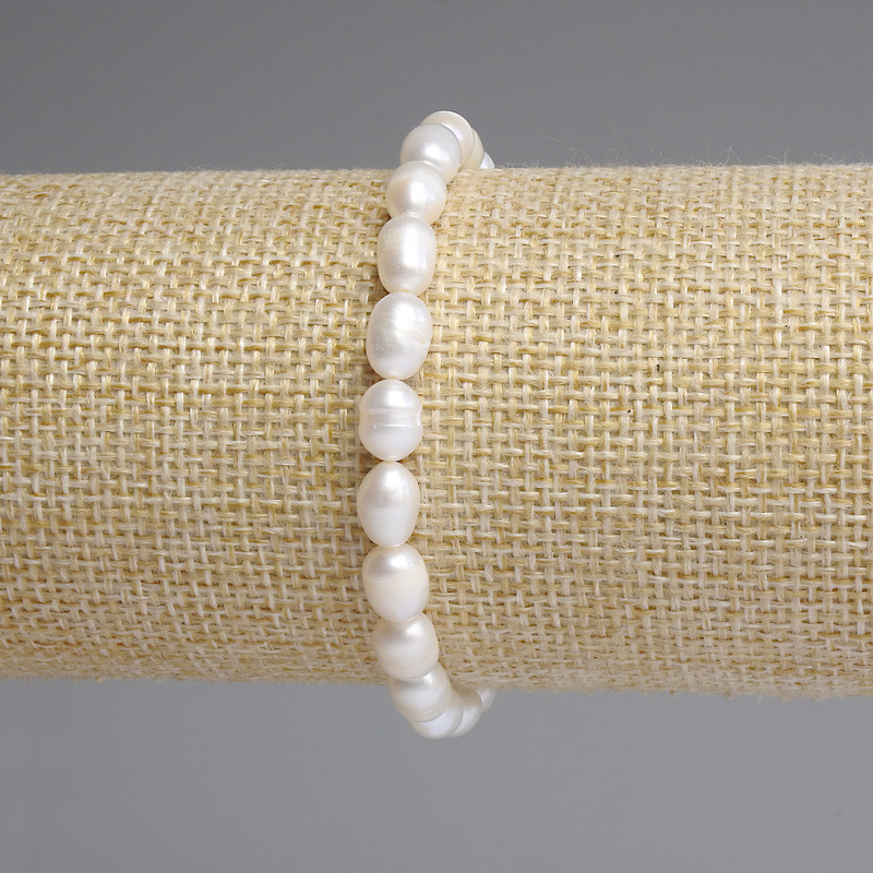 Pulsera de perlas de río 7,5–8×6 mm, longitud 18 cm, elástica