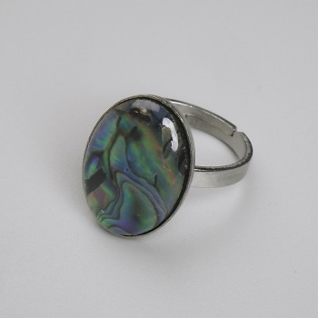 Anillo Haliotis ovalado 19×14 mm ±, sin piedra, metal plateado