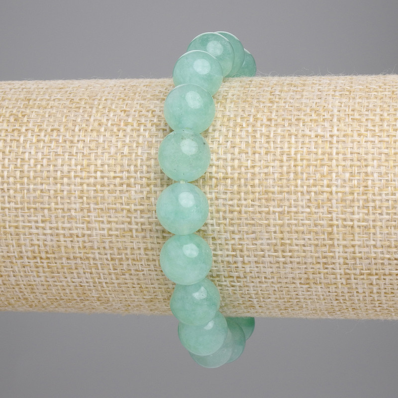 Pulsera de amazonita con bolas lisas, diámetro 10 mm, longitud 18 cm, elástica