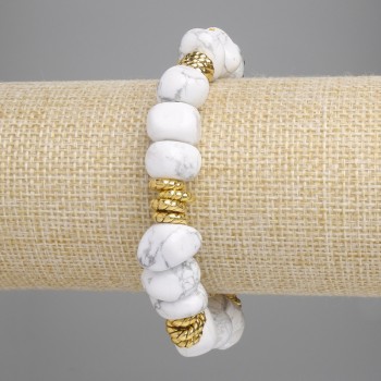 Pulsera de calcedonia facetada, diámetro 10-14×7-10 mm ±, con inserciones metálicas, longitud 18 cm ±, elástica