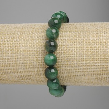 Pulsera de esmeralda con cuentas lisas, diámetro 10 mm ±, longitud 18 cm ±, elástica