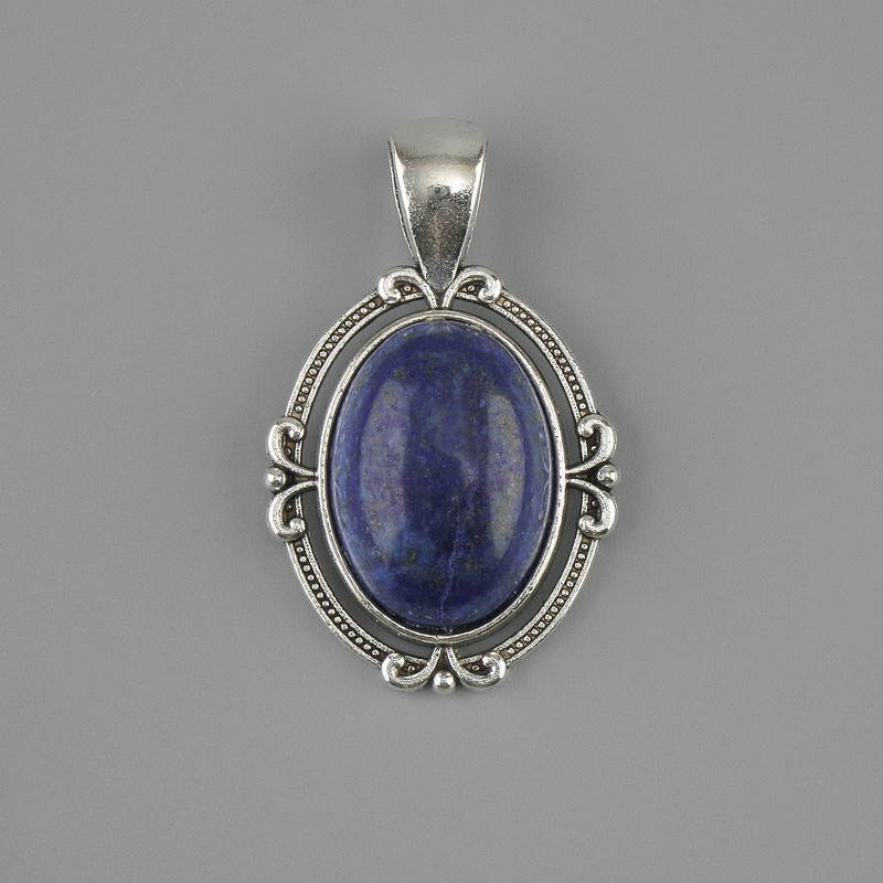 Colgante de lapislázuli 34×21 mm, metal plateado