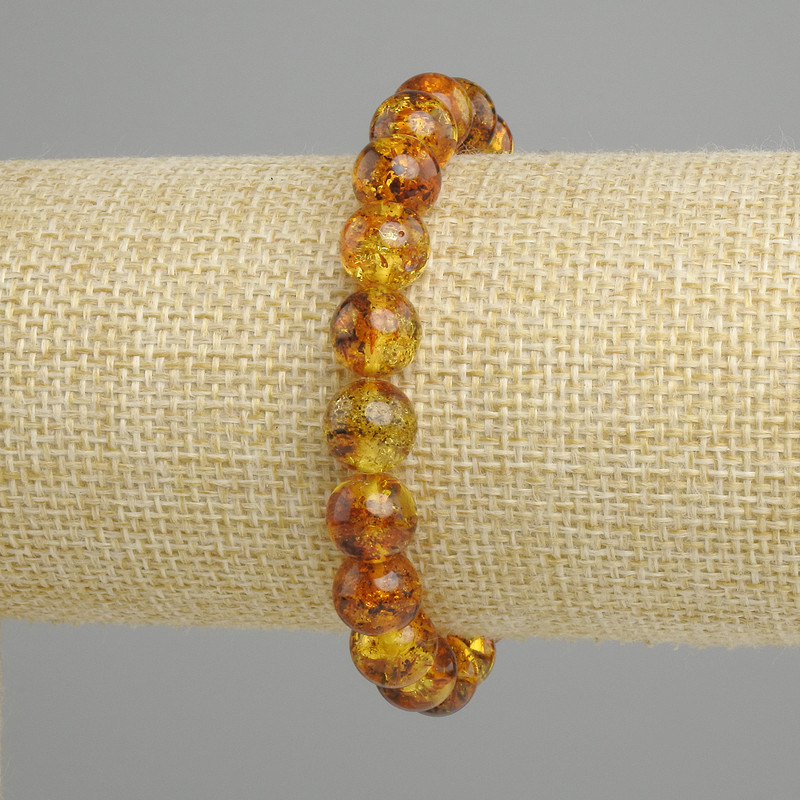 Pulsera de ámbar, bolas lisas, diámetro 9 mm, longitud 18 cm, elástica