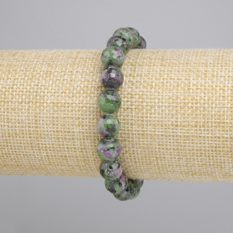 Pulsera de zoisita con bola facetada, diámetro 8 mm, longitud 18 cm, elástico