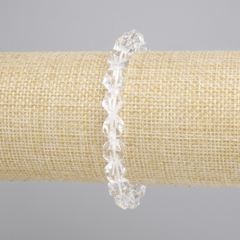 Pulsera de cristal de roca facetado, diámetro 9×8 mm ±, longitud 18 cm ±, elástica