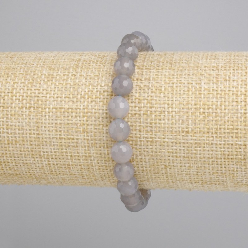 Pulsera de ágata ahumada, bola facetada, diámetro 8 mm ±, longitud 18 cm ±, elástica