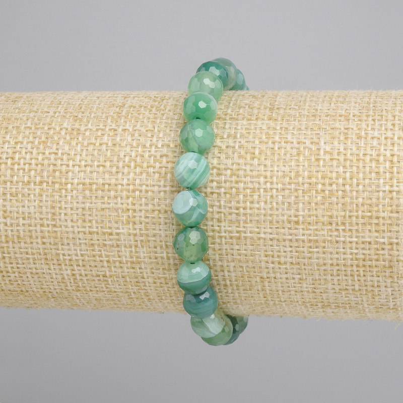 Pulsera de ágata con cuentas facetadas, diámetro 8 mm ±, longitud 18 cm ±, elástica