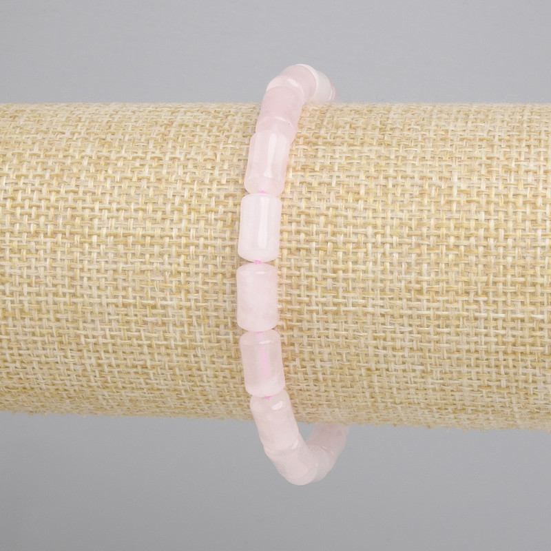 Pulsera de cuarzo rosa con cuentas cilíndricas 10×6 mm, longitud 18 cm, elástica