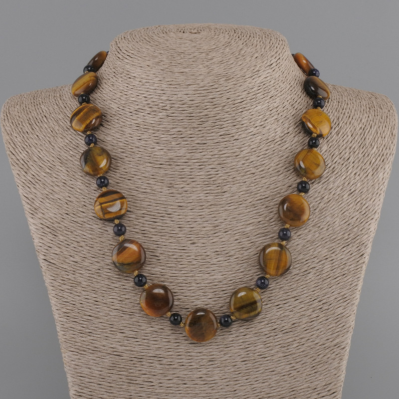 Collar ojo de tigre moneda 15-16 mm +- Aventurina 'Noche Kaïra' cuentas de 6 mm +-, longitud 45 cm +- con cierre