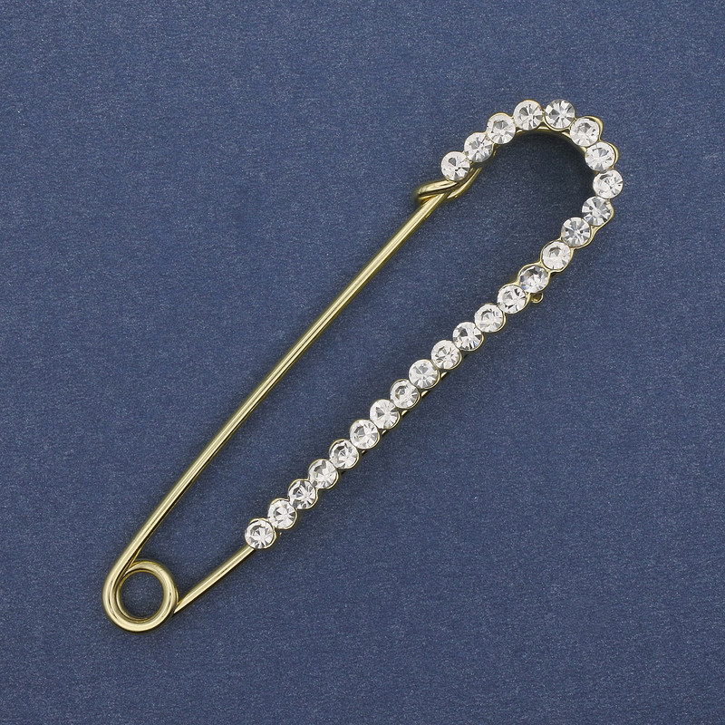 Broche-alfiler con strass blancos, 72×17 mm ±, metal dorado