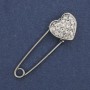 Broche-alfiler con strass blancos, 38×12 mm, metal plateado