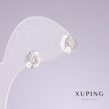 Pendientes de tachuela Xuping rodio Labios con cristales blancos 7x10 mm