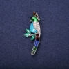 ¡Liquidación! Broche en forma de loro con esmalte y cristales color azul, azul claro, verde y blanco 50×20 mm, metal plateado