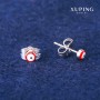 Aretes tipo botón Xuping «Ojo Rojo» rodio 4 mm