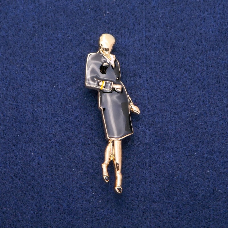 Broche-colgante 'Señora' con esmalte dorado, 18×60 mm